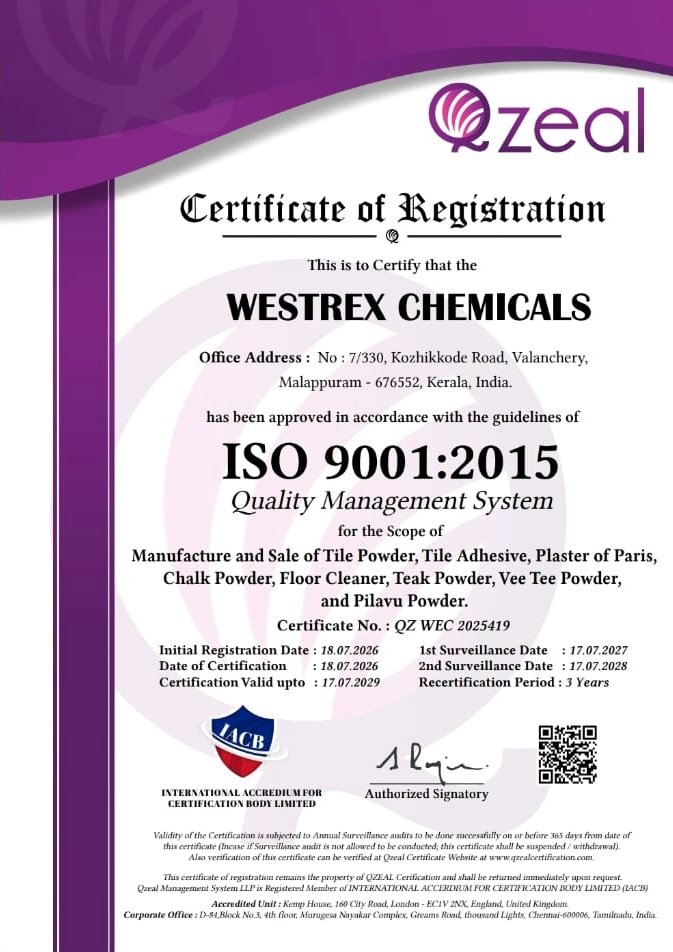 Westrex Chemicals ISO 9001:2015 Certificate